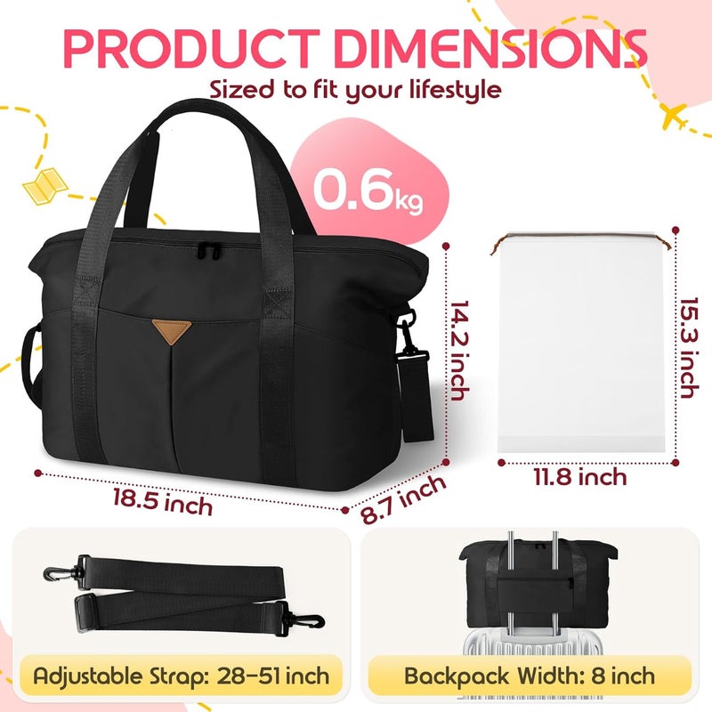 Magimack Duffle Bag for Travel, Carry-on Travel Bag with Trolley Sleeve, Sport Gym Bag for Women, Overnight Bag for Men, Hospital Bag for Labor and Delivery (Black) - Image 2